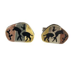 Vintage Mexican Taxco Sterling Silver Cuff Links Alpaca Man on Horse Cactus